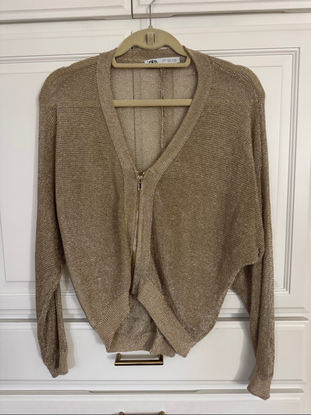 Zara Metallic gold Zip Cardigan